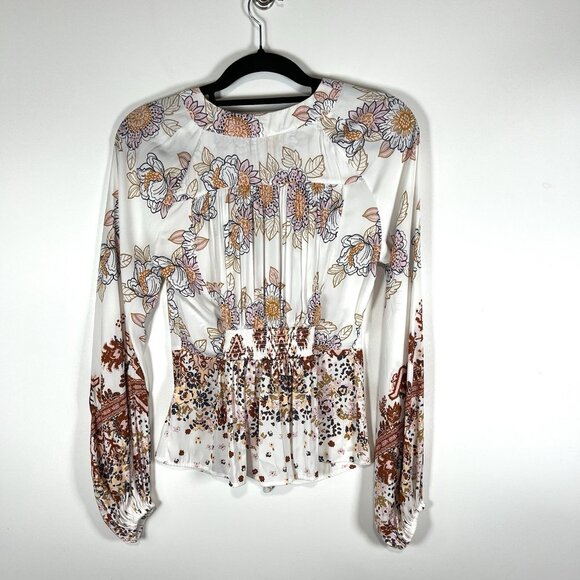 Free People Women's Floral Print Run Free Tie Front Tunic Top Multicolor Size S - Picture 11 of 13